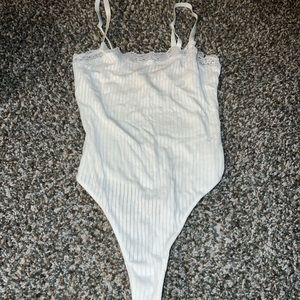 White Ribbed & Lace Bodysuit